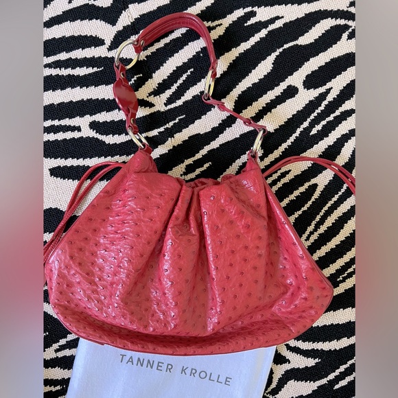 Tanner Krolle Handbags - TANNER KROLLE Red Ostrich Shoulder Bag